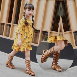 Boots 2024 Summer Gladiator High-Top Roman Girls Sandals With Bowtie 2 Colors Size 26-35