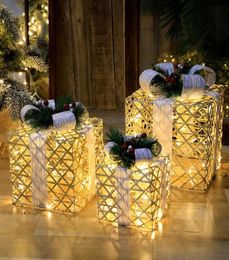 3pcsset Christmas Decoration Gift Box With Lights Christmas Tree Ornament Luminous Iron Art Home Outdoor Mall Navidad Xams Gift H8125473