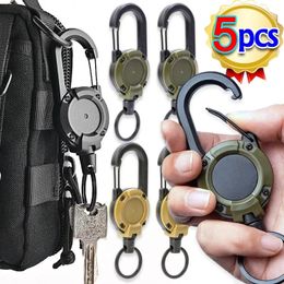 15pcs Heavy Duty Retractable Pull Badges ID Reel Carabiner Key Chain Steel Wire Rope Buckle Holder Outdoor Keychain Tools 240506