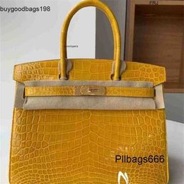 Tote Bag Designer Handbags Crocodile 5a Bags All Manual Wax Women Thread Sewing Shiny Skin Amber Gold Buckle Portable Womens Have Logo