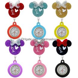 Party Favour Lovely Cartoon Shiny Pvc Stethoscope Bowknot Pattern Nurse Doctor Retractable Pocket Watches Hospital Medical Clips Gift C Otfp5