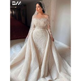 Ilusão Vestido de manga longa Merma de miçanga vestidos de noiva para mulheres 2024 LENTAS DRESS VESTIDOS DE NOVIA