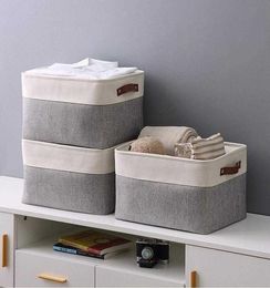 Cube Large Folding Linen Fabric Storage Basket Clothes Storage Box Bin For kids Toys Organizer With Artificial Leather Handles T205884607