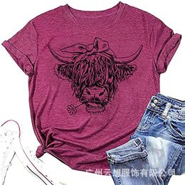 Clothing Womens Interesting Animal Cow Graphic Print/tie Dye Casual Short Sleeved Womens T-shirt Farm Top 7FLS2