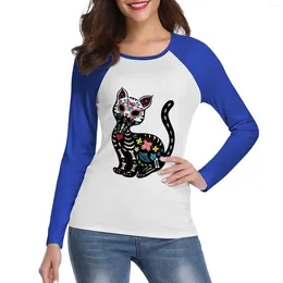 Women's Polos Dia De Los Gatos Long Sleeve T-Shirt Customised T Shirts White Hippie Clothes Dress For Women Graphic