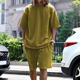 Solid Colour clothing 2024 large casual set loose short sleeved men's T summer shorts M515 52