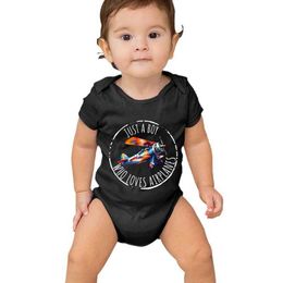 Rompers Just A Boy Who Loves Aeroplanes Print Baby Bodysuit Cotton Short Sleeve jumpsuit for babies aged 3-24 monthsL240514L240502
