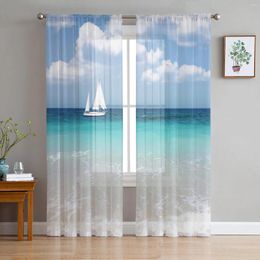 Curtain Sea Beach Sailing Clouds Sheer Curtains For Living Room Decoration Window Kitchen Tulle Voile Organza