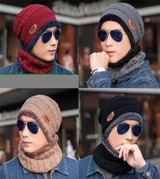 Hat Scarf Set Winter Knitted Hat With Mask Hood Beanies Men Scarf Caps Mask Bonnet Warm Winter Ski Hats Xmas Gift T3949556187