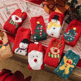 Kids Socks Christmas and New Year Terry Socks Coral Childrens Wool Cotton Middle Pipe Socks Cute Cartoon Santa Claus Plush Thick Baby Knees Warm LegsL2405