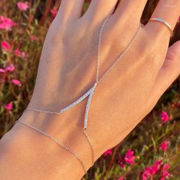 Link Bracelets Luxury V-Shaped Bracelet Women Charms Ring Crystal Simple Fashion Sparkly Hand Accessories Bridal Weeding Banfle
