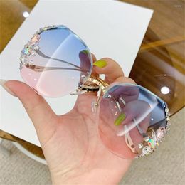 Sunglasses Luxury Diamond Brand Designer Fashion Oversized Square Rimless Sun Glasses Sunshade UV400 Protection Ladies Eyewear