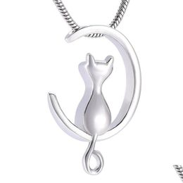 Pendant Necklaces Ijd10014 Moon Cat Stainless Stee Cremation Jewelry For Pet Memorial Urns Necklace Hold Ashes Keepsake Locket Jewel Dhvhs