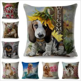 Pillow Watercolor Cute Cartoon Dog Cover Pillowcase Covers For Sofa Home Car Decorative Pet Animal 45x45cm