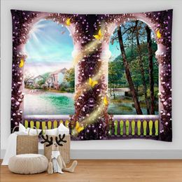 Tapestries Nature Landscape Tapestry Corridor Sunlight Plant Scenery Wall Hanging Home Living Room Bedroom Decor Aesthetic Background Tapiz