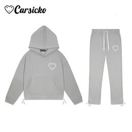CARSICKO Tracksuit High Street Fashion Mens Womens Sportswear Long Pants Set Quality Cotton Hoodies Tops Trousers Clothes 240513
