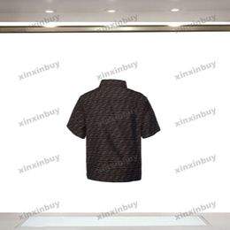 xinxinbuy Men designer Tee t shirt 2024 Italy Double letter jacquard fabric roma denim fabric short sleeve cotton women black blue Khaki XS-L