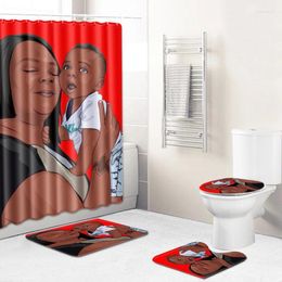 Shower Curtains African Black Woman Curtain Set 4 Pcs Bath Rug Lid Sets Toilet Cover Mat Bathroom Decor Accessories