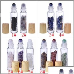 Packing Bottles Wholesale 10Ml Clear Glass Roll On Per With Crushed Natural Crystal Quartz Stone Crystals Roller Ball Wood Grain Cap D Dhn1D