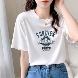 Designer T Shirtpure Cotton Short Sleeved T-shirt för kvinnor 2024 Summer Ny Loose Korean överdimensionerade kvinnors avslappnade mångsidiga midlängd topp l91t