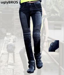 Apparel UglyBROS JUKE UBP01 Jeans Black Mesh Women's Tight Top Pencils Jeans Motorcycle Pants Moto Protector Pants