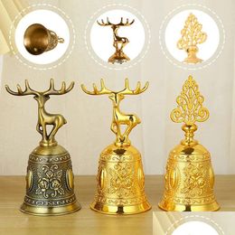 Christmas Decorations Handbell Cute Brass Table Bell Call Fashion Mini Elk Pattern Metal Reindeer Decoration Creative Gifts Drop Del Dh4M3