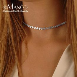 Chokers EManco Womens Silver Stainless Steel Necklace 4MM Round Chain Necklace Fashion Short Necklace Jewellery Wholesale Direct d240514