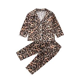 Pyjamas Baby girl boy pure cotton leopard print set long sleeved top pants casual baby toddler Pyjamas 6M-6Y d240515