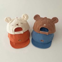 Caps Hats Cartoon Bear Ear Baby Baseball Hat Summer Cotton Foot Hat Baby Boys and Girls Cute Embroidered Adjustable Childrens Sun Hat Y240514