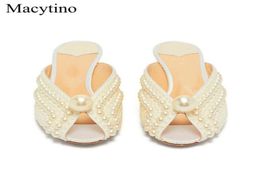 Slippers Summer Elegant Pearl Sandals Dress Shoes Women039s White Kitten Heel Peep Toe Beach9919862