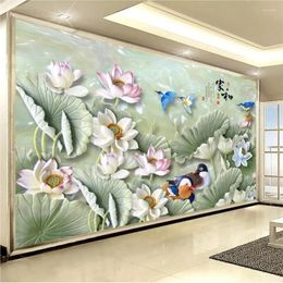 Wallpapers Wellyu Papel De Parede Custom Wallpaper 3d Po Murals Jade Carving Home And Rich Lotus Flower TV Background Wall Paper Mural