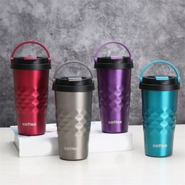 Simple insulated tumbler 304 stainless steel car mug cup with handle lid 500ml coffee office water bottle creative portable 5 colors activity gifts 16 83sq