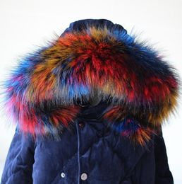 Lady Blinger new faux raccoon fur scarf winter jacket hood fur decor shawl multicolor fake fur scarf winter men coat collar D190115598538