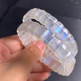 Strand Natural Blue Light Moonstone Clear Rectangle Beads Bracelet 12x8mm Stretch Women Fashion Stone