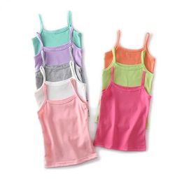 Vest Baby girl vest childrens cotton vest childrens top 2024 summer monochrome solid Colour underwear youth vestL240502