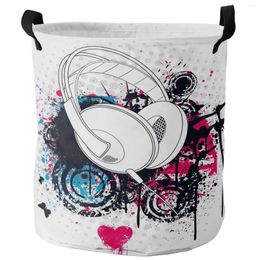 Laundry Bags White Headphones Music Art Dirty Basket Foldable Waterproof Home Organizer Clothing Children Toy Storage