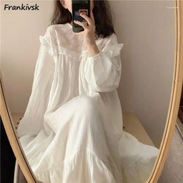 Women's Sleepwear Pure White Nightgown Women Simple Elegant Japanese Style Loose Long Sleeved Cosy Ruffles Design Nightdress Homewear Ladies