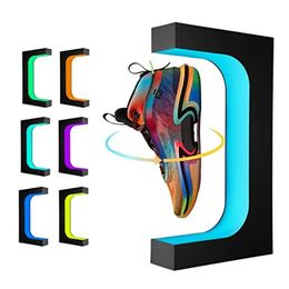 360 Degree Rotating Shoe Display Stand with Colorful LED Lights Magnetic Levitation Sneaker Rack Remote Control Home Decor 240508