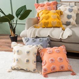 Pillow Beige Yellow Orange Cover Cotton Tufted Wave Red Heart Waist Pillowcase 45x45cm Tassel Square Pillows