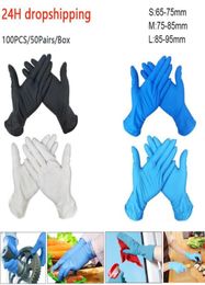 100pcs Disposable Latex Gloves black White Blue NonSlip Rubber Protective Nitrile Gloves For Universal Work Garden Household Clea9151860