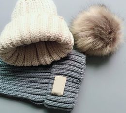Fashion Children Knitted Cap Winter Warm Hats Big Ball Wool Hat Cute Baby Imitation Raccoon Hair 6 Colours For 212 Years Old2855251