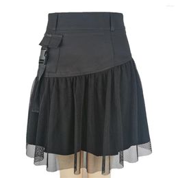 Skirts Gothic Bandage Pu Pleated Skirt Darl Black Leather High Waisted Mini Women 2024 Fashion Preppy Style Streetwear