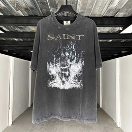 Men's T-Shirts New Oversized SAINT MICHAEL Skull Print T Shirt Men Women Top Quty Black Ts Short Slve T-shirt T240515