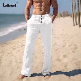 Men's Pants Men Elegant Triple Buttons Cotton Linen 2024 Spring Full-Length Trousers Plus Size Mens Casual Drawstring Sweatpants