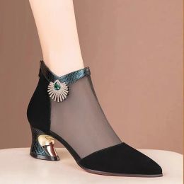 Boots Shoes Women Pumps 2021 New Summer High Heels ladies Work Leather Shoes Hollow Mesh Sandals Woman Shoe Zapatos mujer