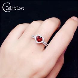Stones CoLife Jewellery 925 sterling silver heart ring with garnet 6mm heart cut natural garnet silver ring romantic engagement ring