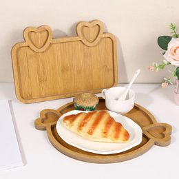 Table Mats Heart-shaped Handle Square Round Wooden Tray Cake Plate Cheese Board Vintage Non-slip Heat Insulation Dining Placemat Decoration