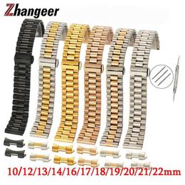 Watch Bands Solid stainless steel strap 10mm 12mm 13mm 14mm 16mm 17mm 18mm 19mm 20mm 21mm 22mm universal wrist butterfly buckle Q240514