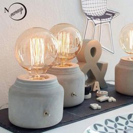 Table Lamps Modern/Mini Grey Cement Desk Lamp Office Living Room Study Bedside Night Light With Switch EU/US Plug