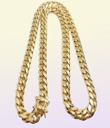 Stainless Steel Jewellery 18K Gold Plated High Polished Cuban Link Necklace Men 14mm Chain DragonBeard Clasp 24 26 28 30309U3660357
